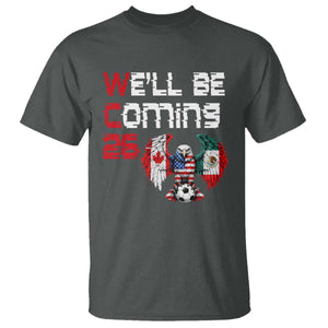 Glitched North America Eagle Soccer T Shirt We Will Be Coming 26 TS12 Dark Heather Print Your Wear