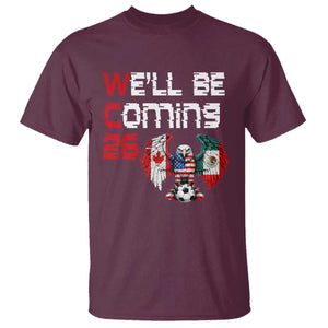 Glitched North America Eagle Soccer T Shirt We Will Be Coming 26 TS12 Maroon Print Your Wear