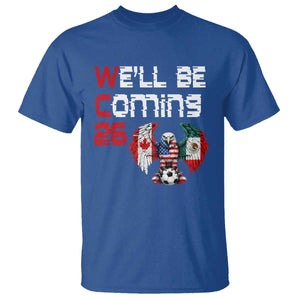 Glitched North America Eagle Soccer T Shirt We Will Be Coming 26 TS12 Royal Blue Print Your Wear