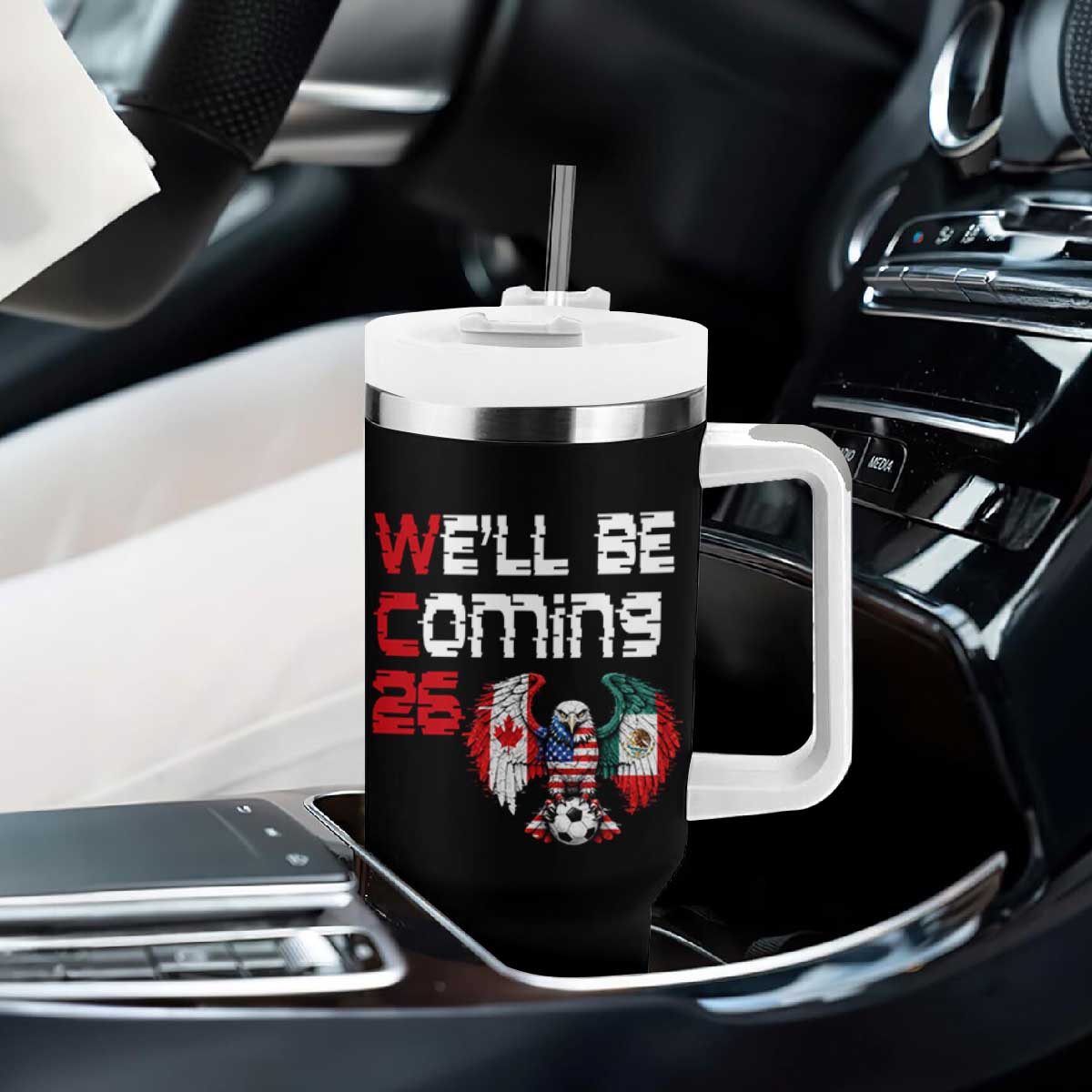 Glitched North America Eagle Soccer Tumbler With Handle We Will Be Coming 26 TS12 Print Your Wear