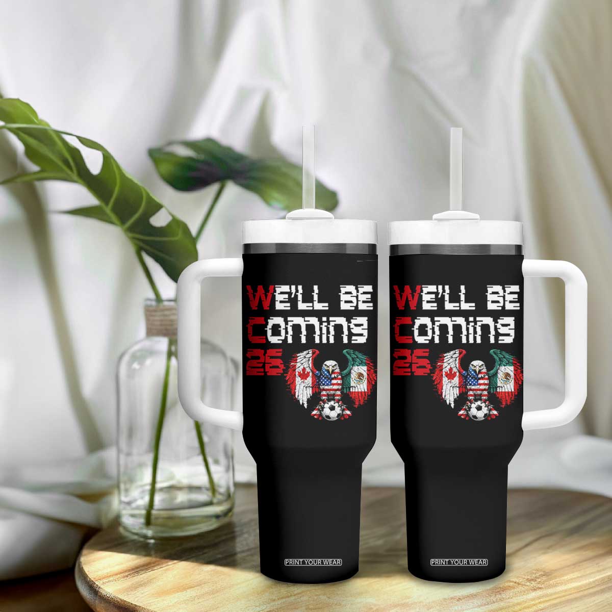 Glitched North America Eagle Soccer Tumbler With Handle We Will Be Coming 26 TS12 Print Your Wear