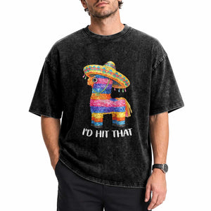 Funny Rainbow Pinata Sombrero Washed Cotton T-Shirt Id Hit That