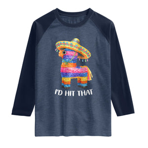 Funny Rainbow Pinata Sombrero Raglan Shirt Id Hit That TS12 Heather Denim Navy Print Your Wear