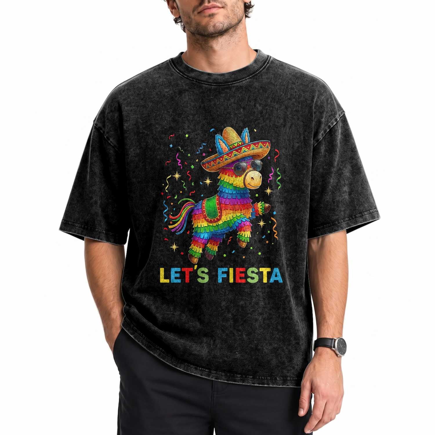 Mexican Fiesta Pinata Washed Cotton T-Shirt Funny Cinco De Mayo