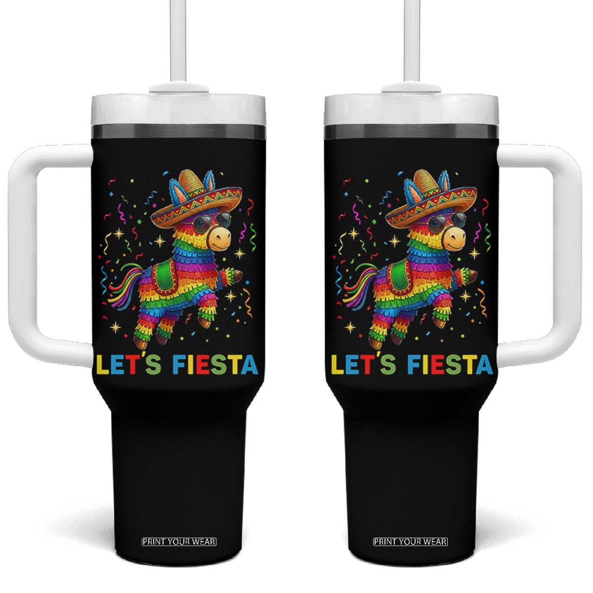 Mexican Fiesta Pinata Tumbler With Handle Funny Cinco De Mayo TS12 One Size: 40 oz Black Print Your Wear
