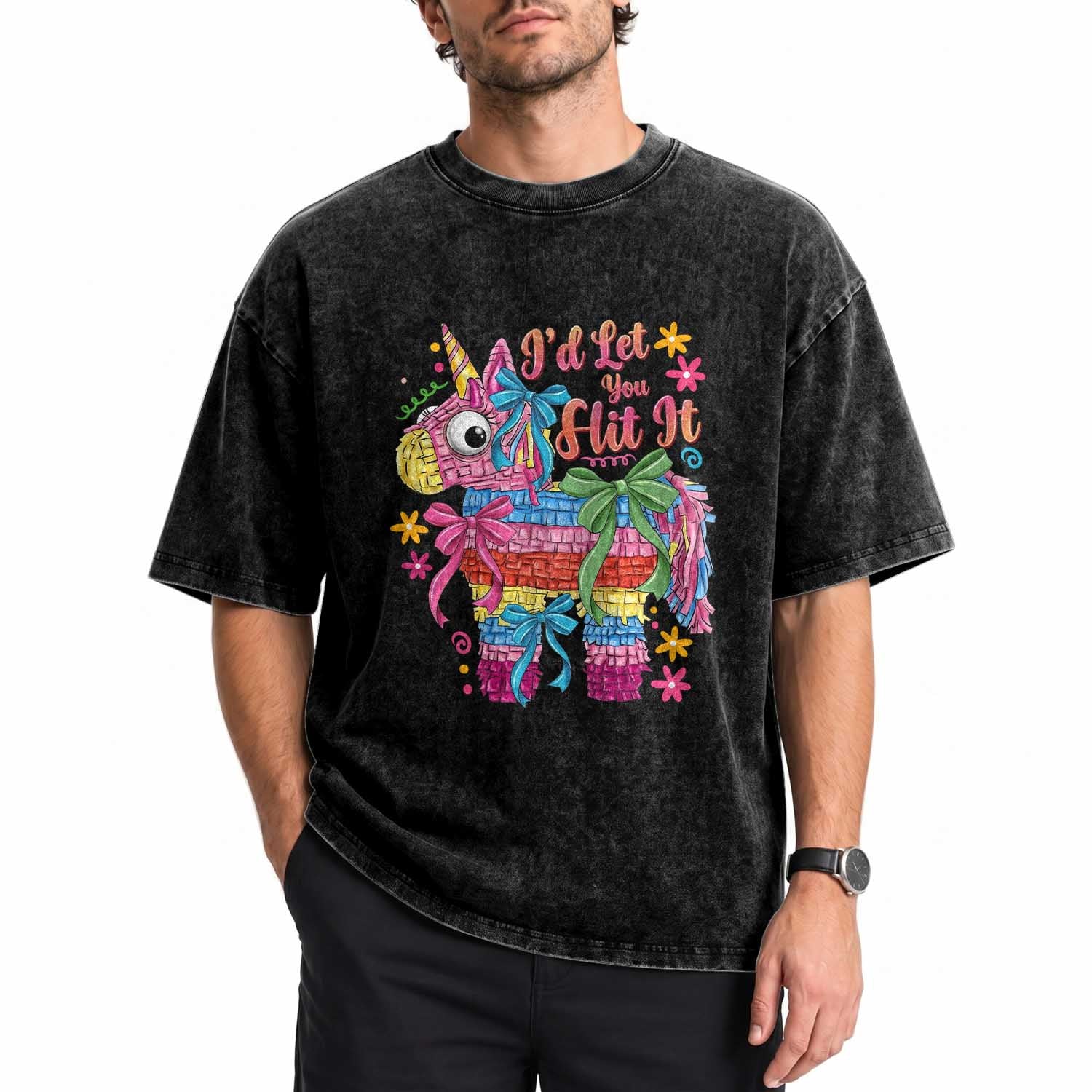 Funny Cinco De Mayo Pinata Washed Cotton T-Shirt Id Let You Hit It