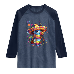 Hilarious Pinata Candy Rainbow Fiesta Party Raglan Shirt Oh Snap TS12 Heather Denim Navy Print Your Wear