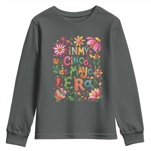 Trendy Floral Fiesta Celebration Youth Sweatshirt In My Cinco De Mayo Era TS12 Dark Heather Print Your Wear