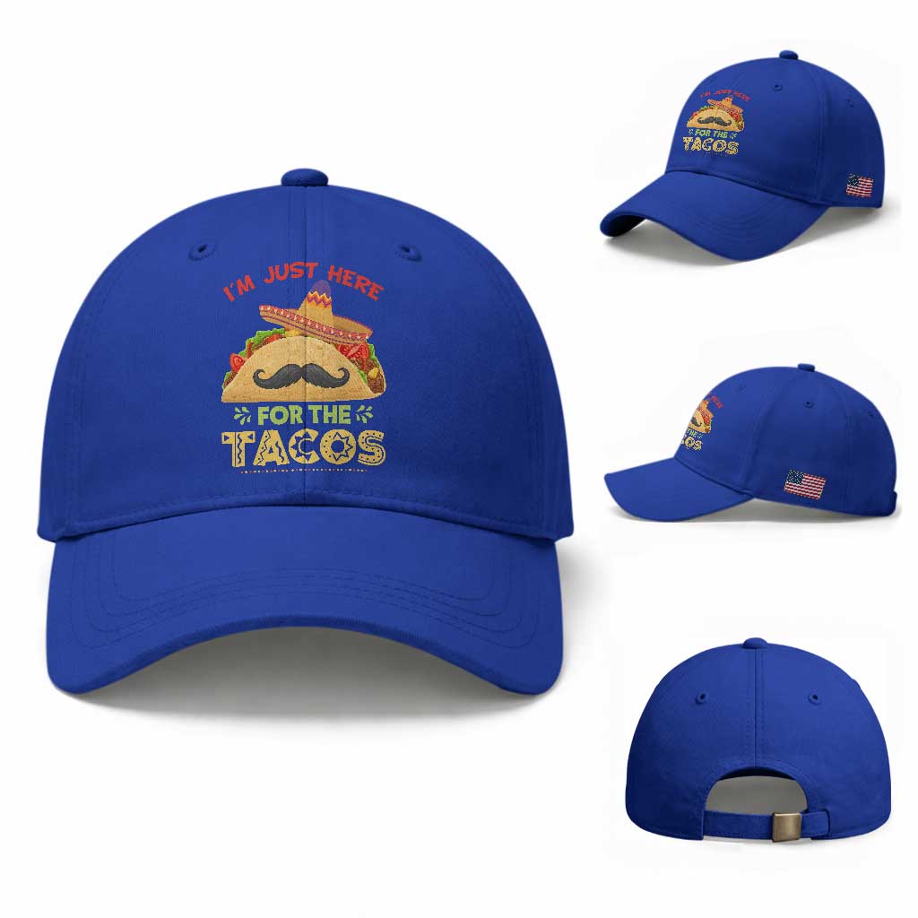 Funny Cinco De Mayo Taco Baseball Cap Just Here For The Tacos TS12 Baseball Cap Universal Fit Royal Blue Print Your Wear