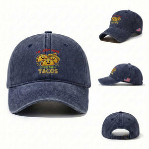 Funny Cinco De Mayo Just Here For The Tacos Washed Cotton Baseball Cap Taco Lover Gift TS12 Washed Cap Universal Fit Navy Print Your Wear
