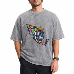 Cinco De Mayo Party Mexican Map Washed Cotton T-Shirt Lets Fiesta