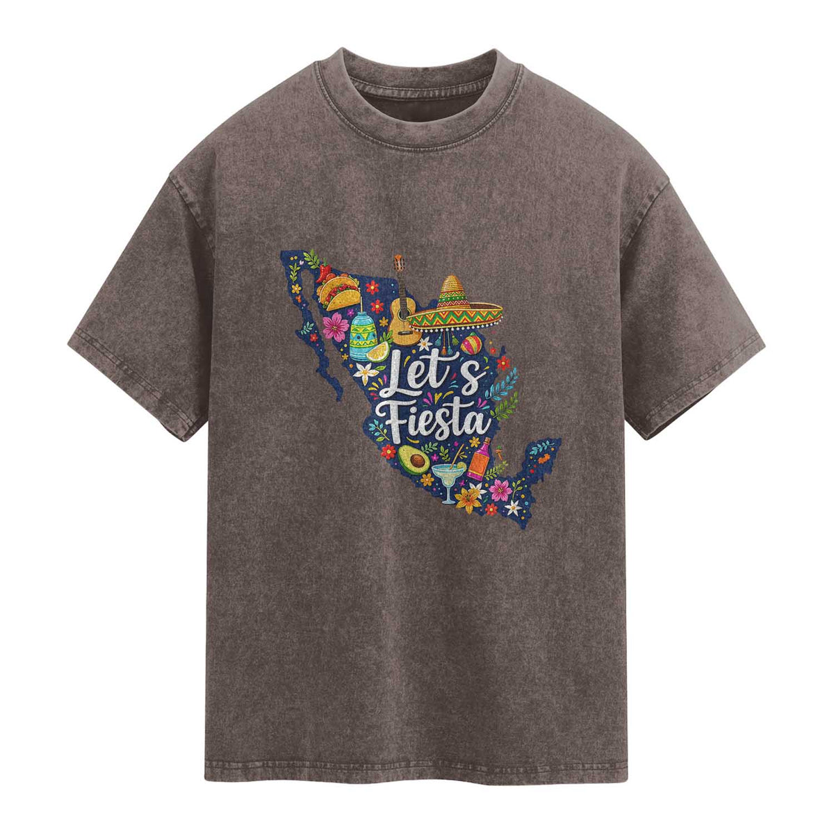 Cinco De Mayo Party Mexican Map Washed Cotton T-Shirt Lets Fiesta