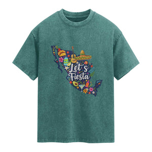 Cinco De Mayo Party Mexican Map Washed Cotton T-Shirt Lets Fiesta