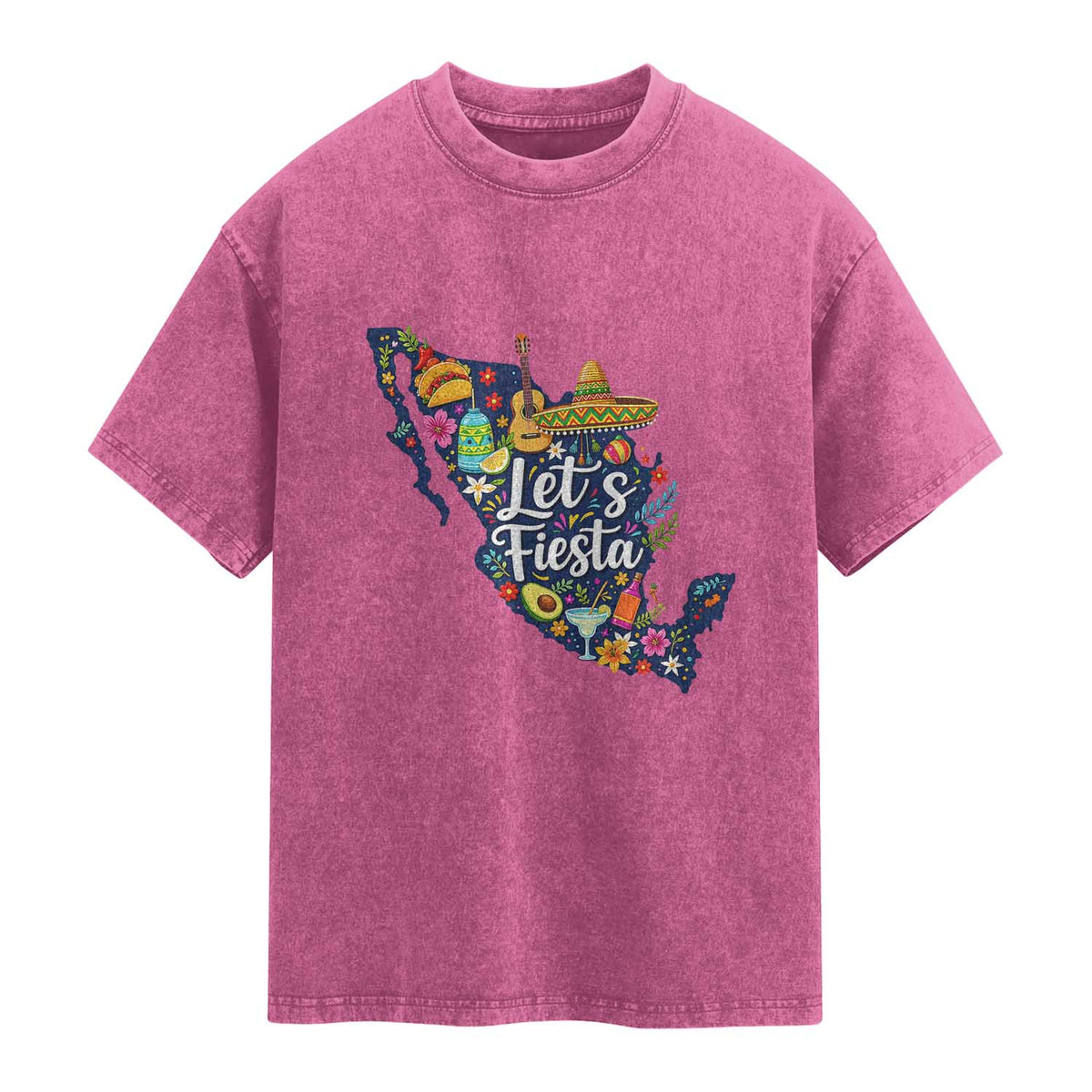 Cinco De Mayo Party Mexican Map Washed Cotton T-Shirt Lets Fiesta