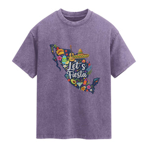 Cinco De Mayo Party Mexican Map Washed Cotton T-Shirt Lets Fiesta
