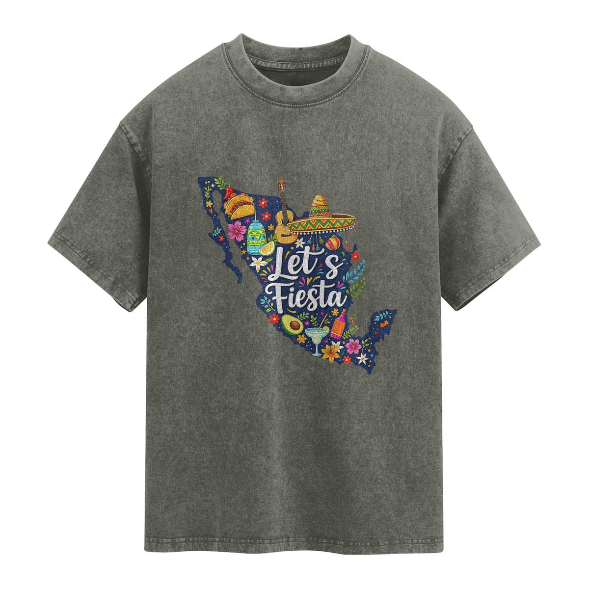 Cinco De Mayo Party Mexican Map Washed Cotton T-Shirt Lets Fiesta