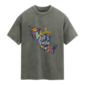 Cinco De Mayo Party Mexican Map Washed Cotton T-Shirt Lets Fiesta