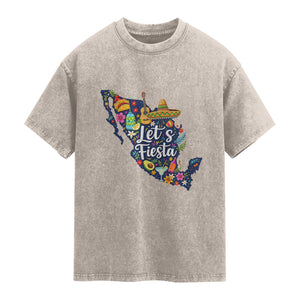 Cinco De Mayo Party Mexican Map Washed Cotton T-Shirt Lets Fiesta