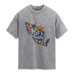 Cinco De Mayo Party Mexican Map Washed Cotton T-Shirt Lets Fiesta