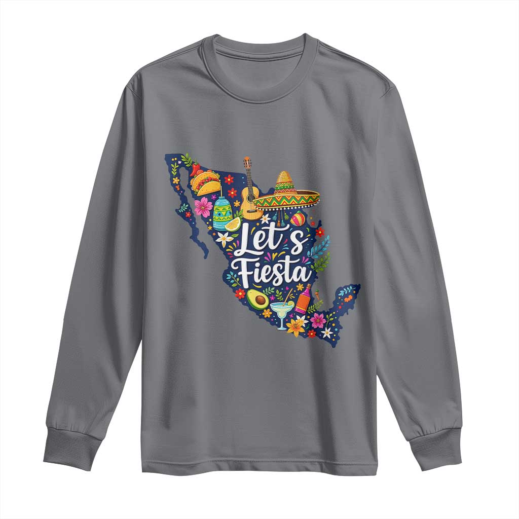 Cinco De Mayo Party Mexican Map Long Sleeve Shirt Lets Fiesta TS12 Charcoal Print Your Wear