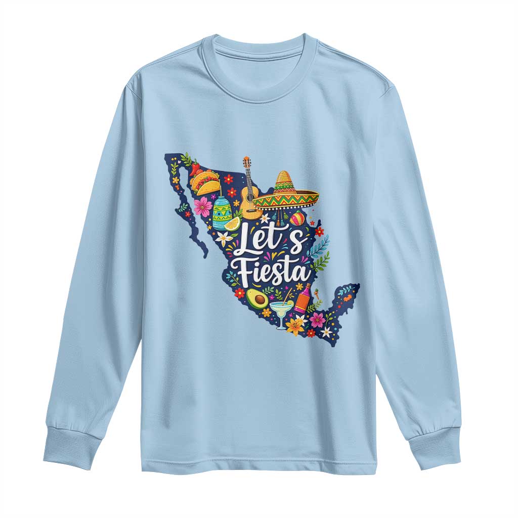 Cinco De Mayo Party Mexican Map Long Sleeve Shirt Lets Fiesta TS12 Light Blue Print Your Wear