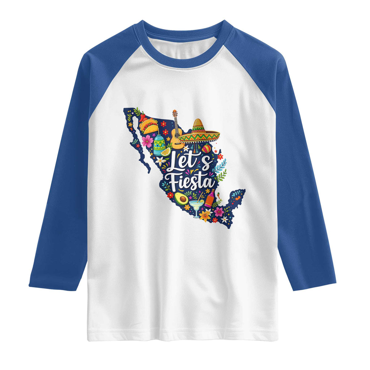 Cinco De Mayo Party Mexican Map Raglan Shirt Lets Fiesta TS12 White Royal Print Your Wear