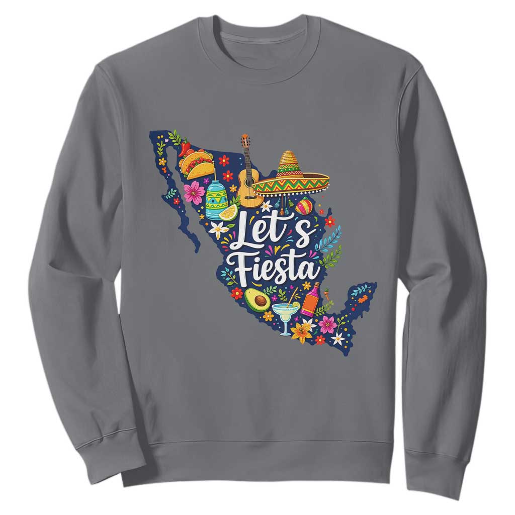 Cinco De Mayo Party Mexican Map Sweatshirt Lets Fiesta TS12 Charcoal Print Your Wear