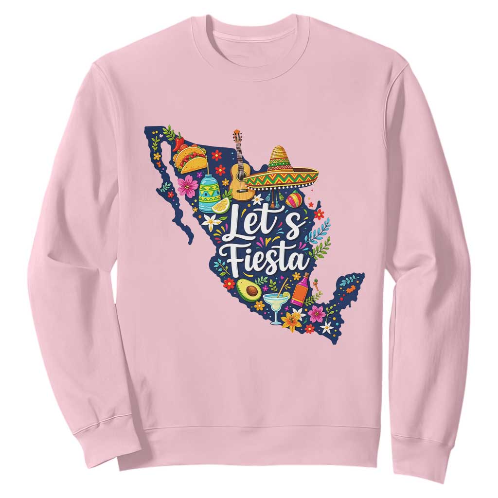 Cinco De Mayo Party Mexican Map Sweatshirt Lets Fiesta TS12 Light Pink Print Your Wear