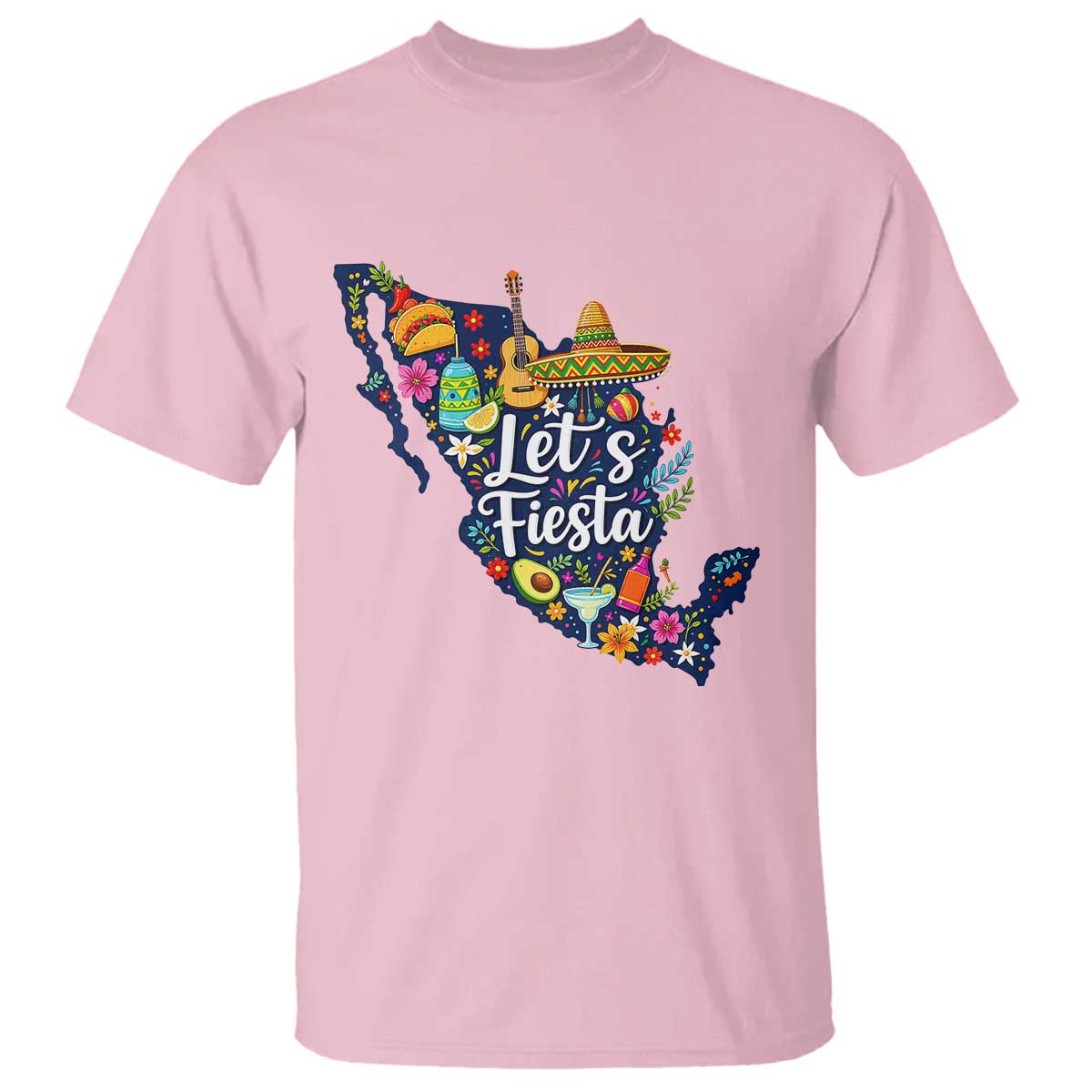 Cinco De Mayo Party Mexican Map T Shirt Lets Fiesta TS12 Light Pink Print Your Wear
