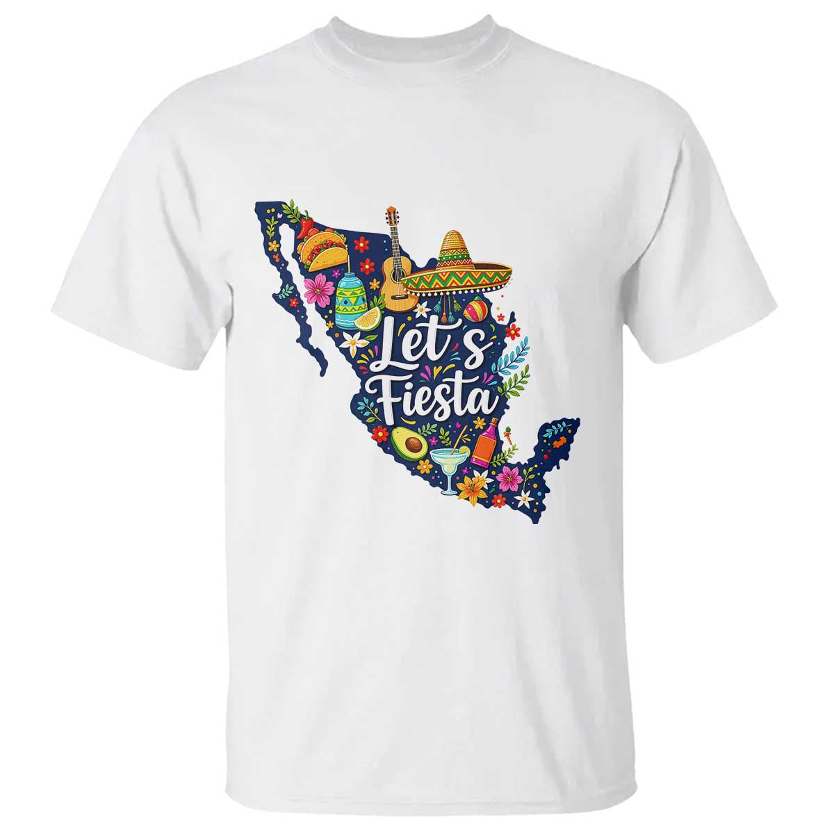 Cinco De Mayo Party Mexican Map T Shirt Lets Fiesta TS12 White Print Your Wear
