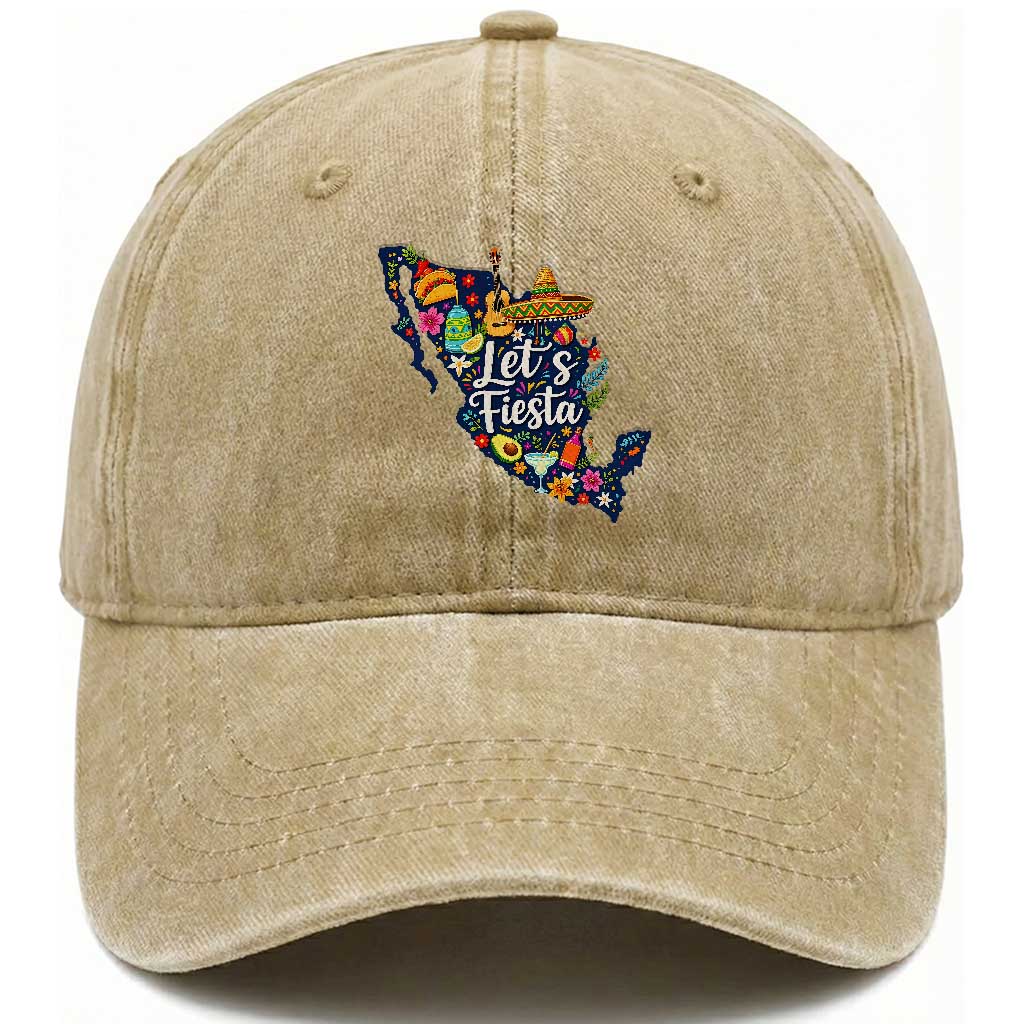 Cinco De Mayo Party Mexican Map Washed Cotton Baseball Cap Lets Fiesta TS12 Print Your Wear