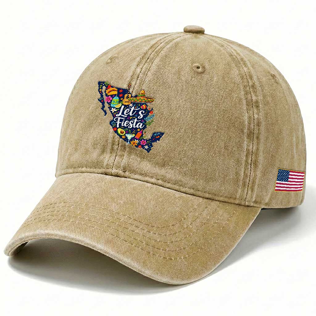 Cinco De Mayo Party Mexican Map Washed Cotton Baseball Cap Lets Fiesta TS12 Print Your Wear