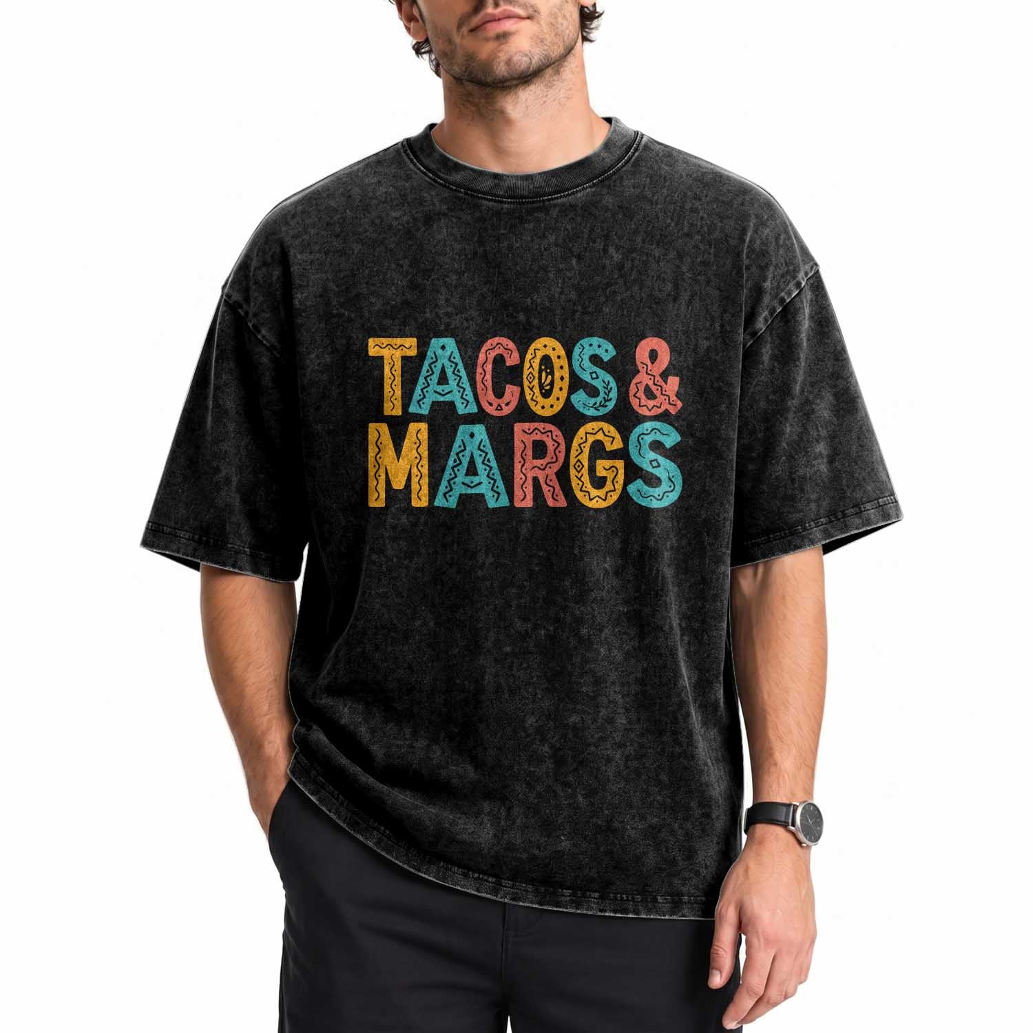 Tacos And Margaritas Lover Washed Cotton T-Shirt Cinco De Mayo Fiesta