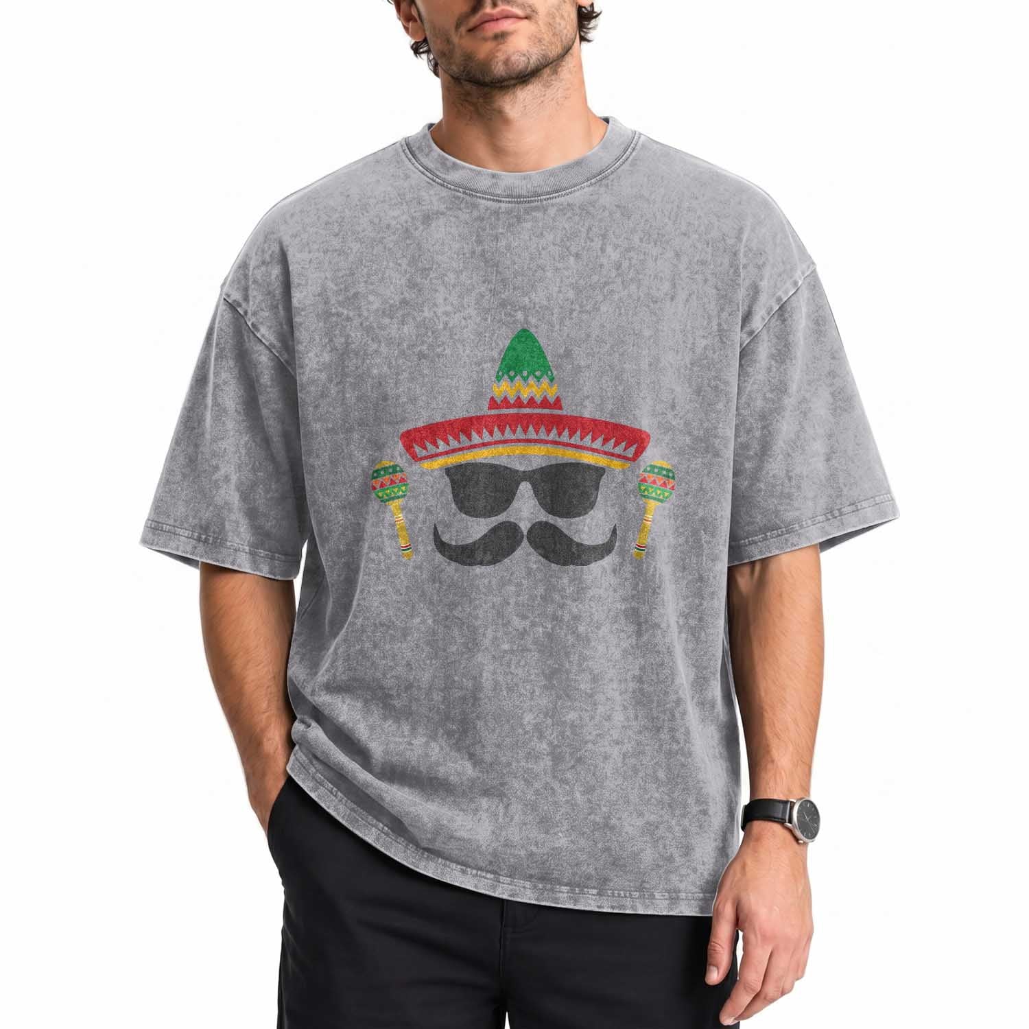 Funny Cinco De Mayo Maracas Characte Washed Cotton T-Shirt Fiesta Party Gift