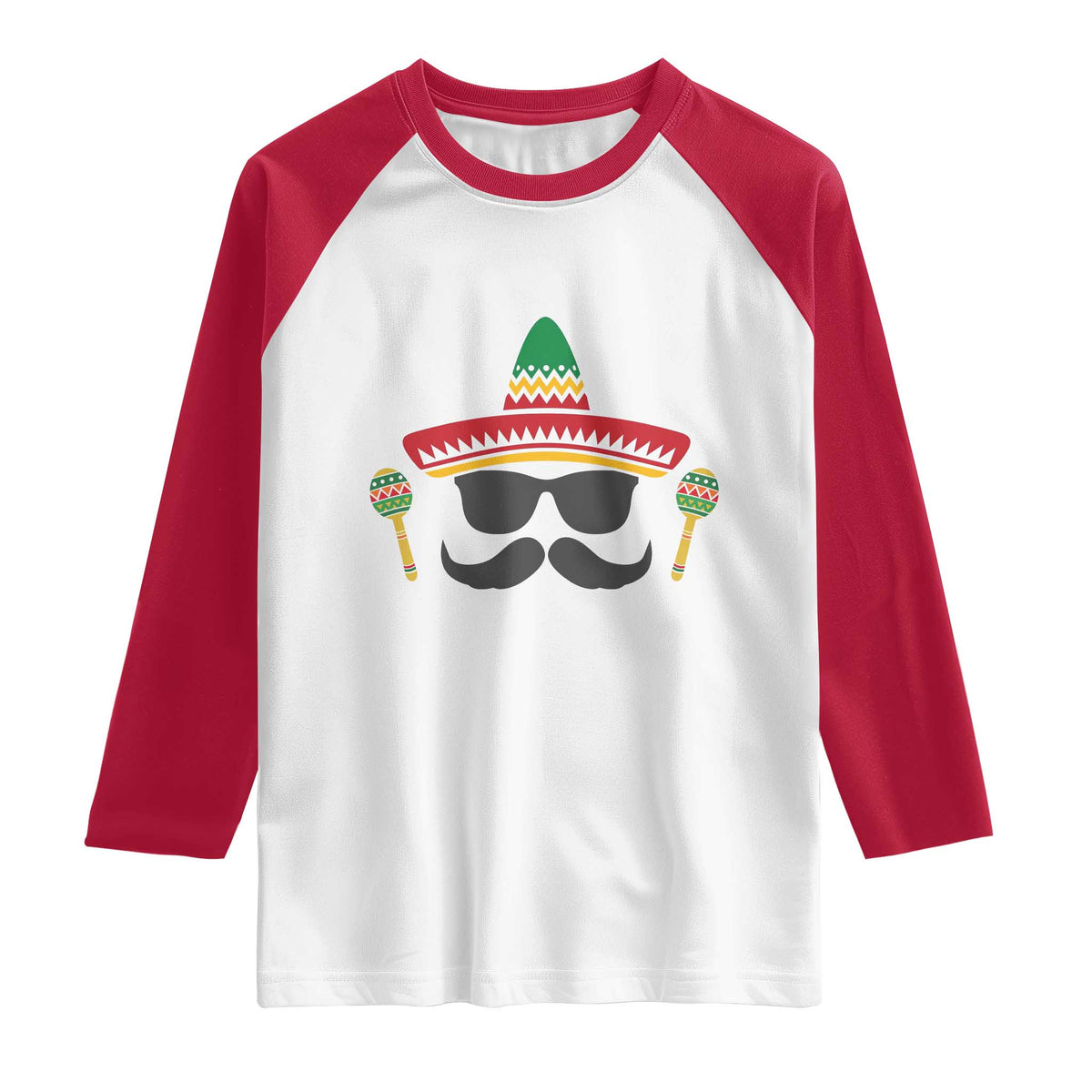 Funny Cinco De Mayo Maracas Characte Raglan Shirt Fiesta Party Gift TS12 White Red Print Your Wear