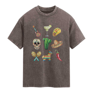 Cinco De Mayo Washed Cotton T-Shirt Mexican Fiesta Party Celebration