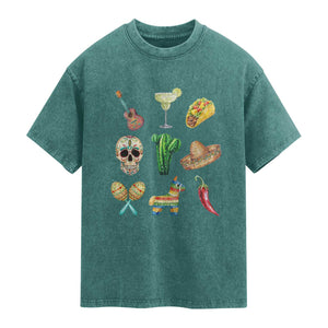 Cinco De Mayo Washed Cotton T-Shirt Mexican Fiesta Party Celebration