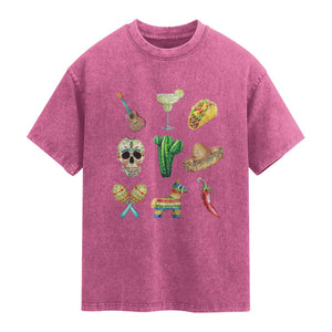 Cinco De Mayo Washed Cotton T-Shirt Mexican Fiesta Party Celebration