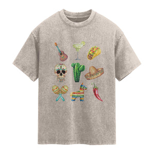 Cinco De Mayo Washed Cotton T-Shirt Mexican Fiesta Party Celebration