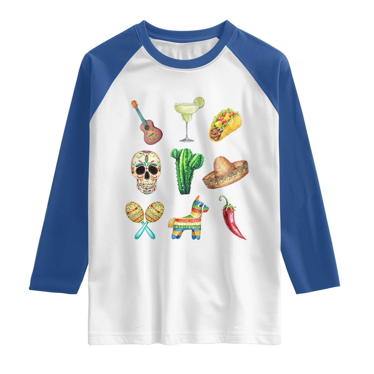 Cinco De Mayo Raglan Shirt Mexican Fiesta Party Celebration TS12 White Royal Print Your Wear
