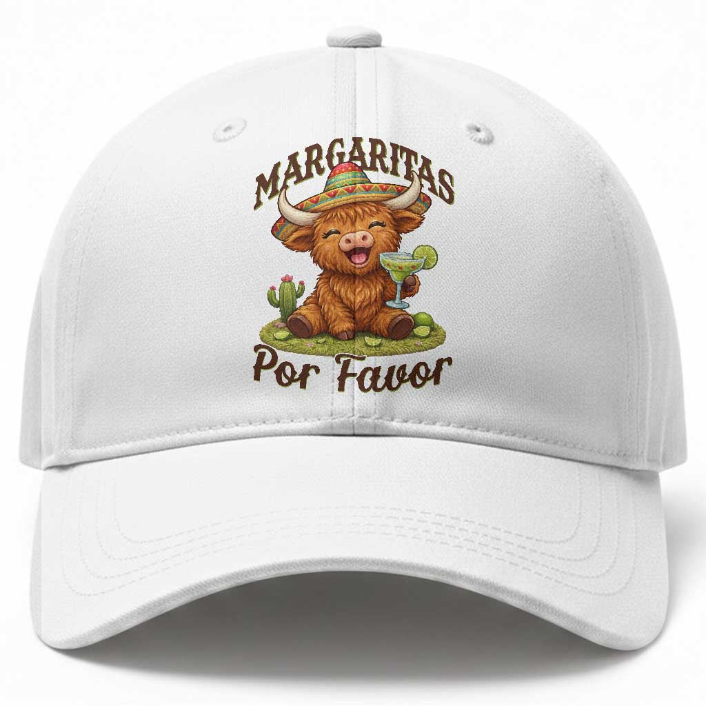Funny Cinco De Mayo Highland Cow Baseball Cap Margaritas Por Favor TS12 Print Your Wear
