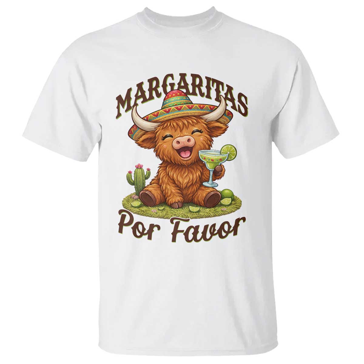 Funny Cinco De Mayo Highland Cow T Shirt Margaritas Por Favor TS12 White Print Your Wear