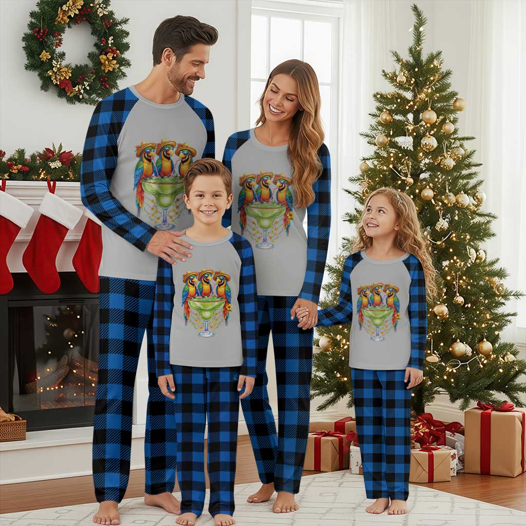 Cinco De Mayo Summer Party Plaid Pajama Set Funny Parrots Drinking Margaritas TS12 Blue Plaid Print Your Wear