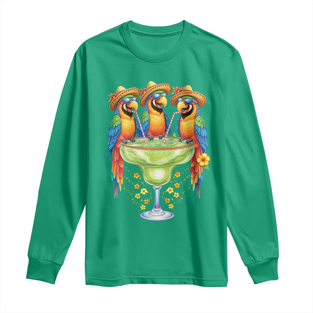 Cinco De Mayo Summer Party Long Sleeve Shirt Funny Parrots Drinking Margaritas TS12 Irish Green Print Your Wear