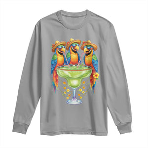 Cinco De Mayo Summer Party Long Sleeve Shirt Funny Parrots Drinking Margaritas TS12 Sport Gray Print Your Wear