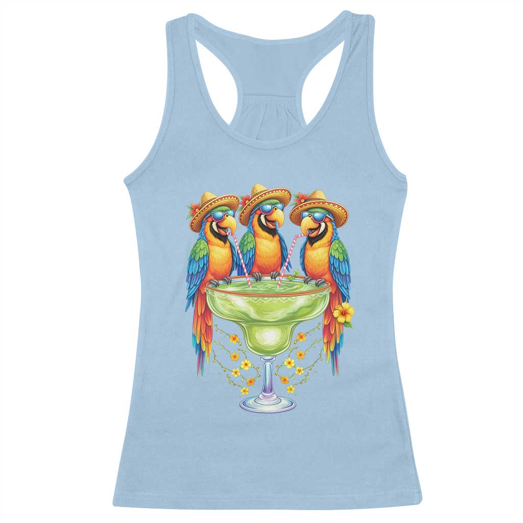 Cinco De Mayo Summer Party Racerback Tank Top Funny Parrots Drinking Margaritas TS12 Light Blue Print Your Wear