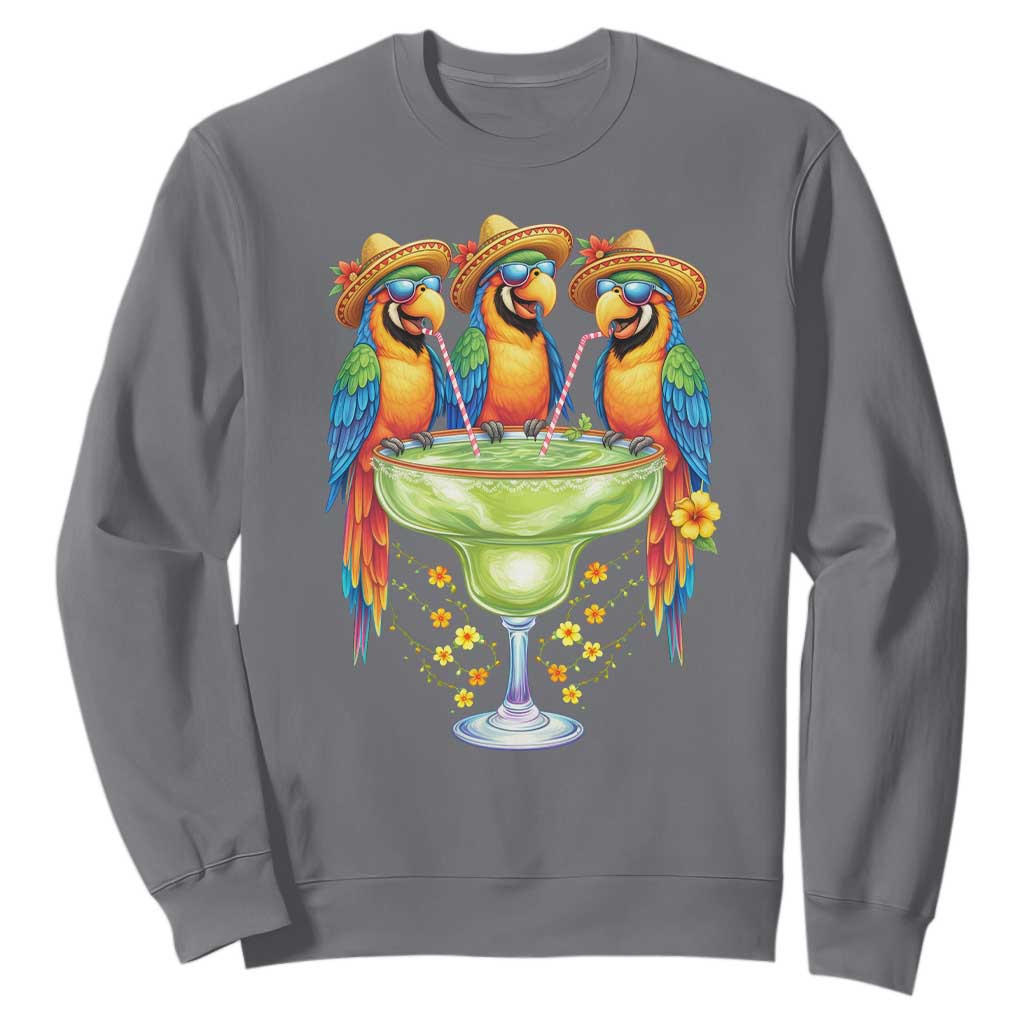 Cinco De Mayo Summer Party Sweatshirt Funny Parrots Drinking Margaritas TS12 Charcoal Print Your Wear