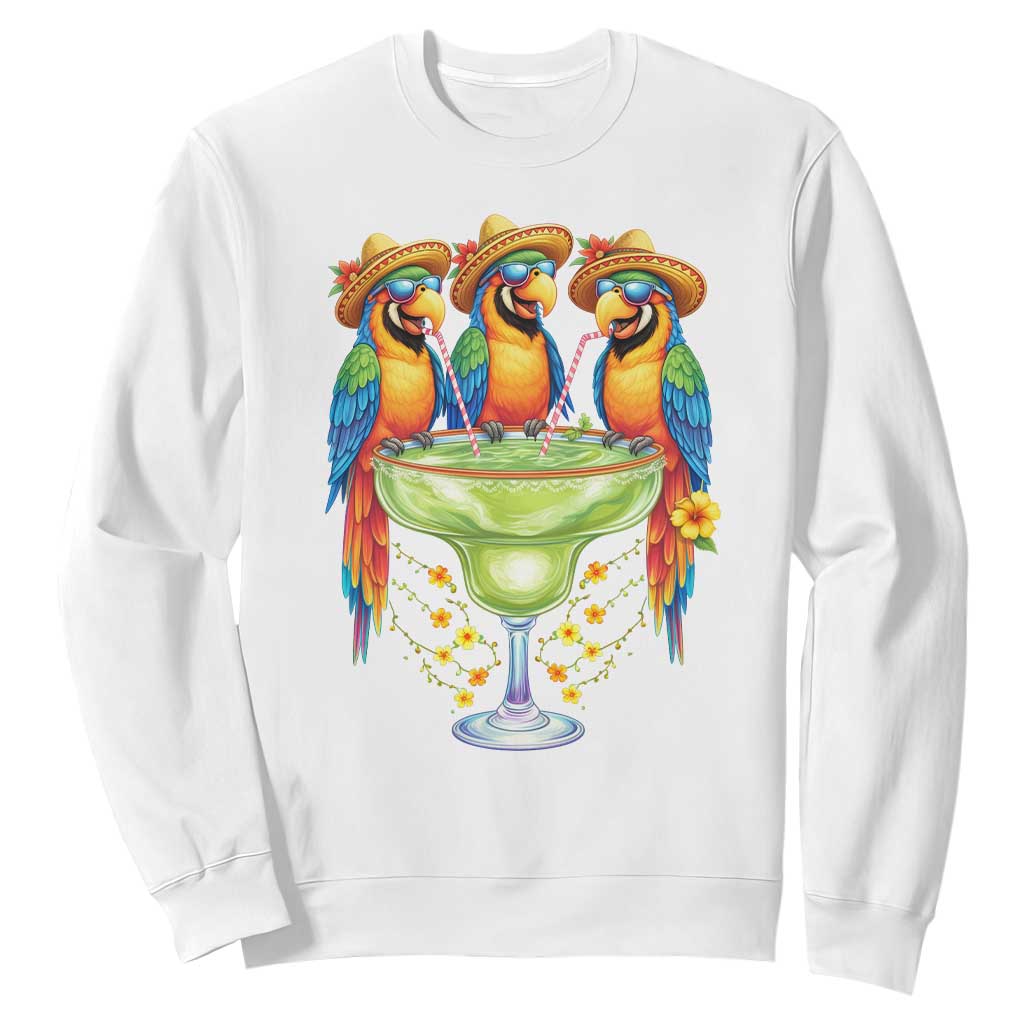 Cinco De Mayo Summer Party Sweatshirt Funny Parrots Drinking Margaritas TS12 White Print Your Wear