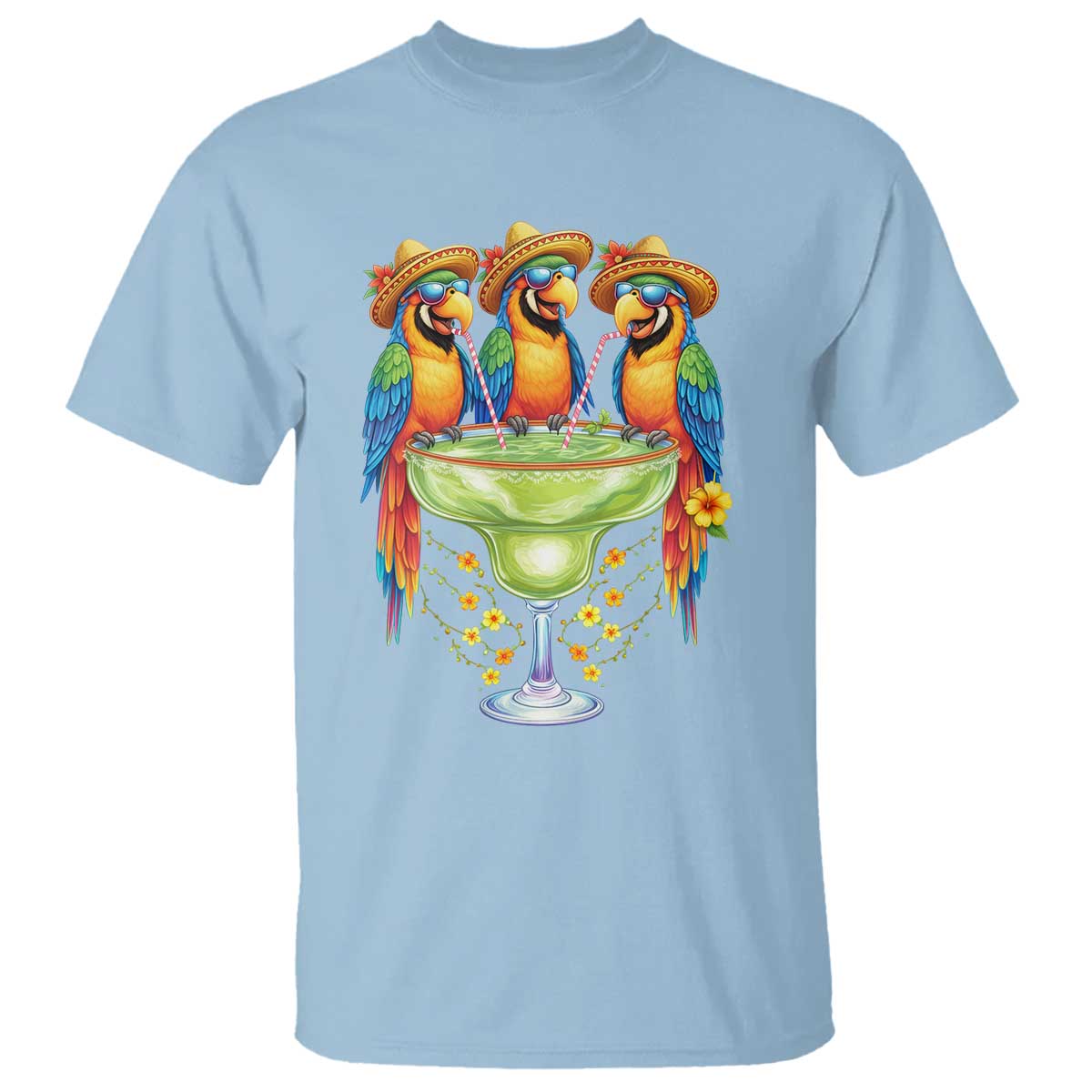 Cinco De Mayo Summer Party T Shirt Funny Parrots Drinking Margaritas TS12 Light Blue Print Your Wear
