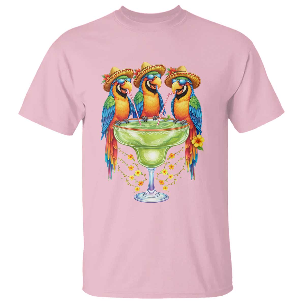 Cinco De Mayo Summer Party T Shirt Funny Parrots Drinking Margaritas TS12 Light Pink Print Your Wear